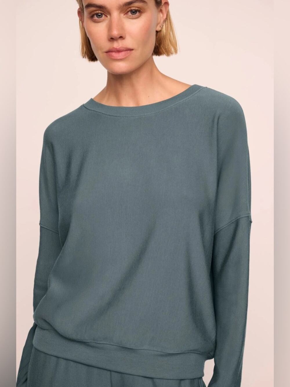 Eberjey L Softest Sweats Boat Neck Pullover Stone Blue